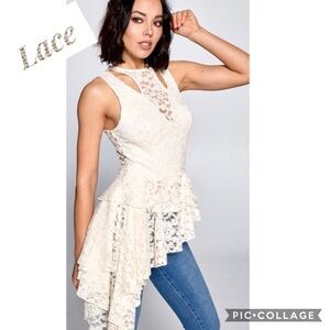 HP!!🎊🎊Natural Lacy Asymmetrical Top